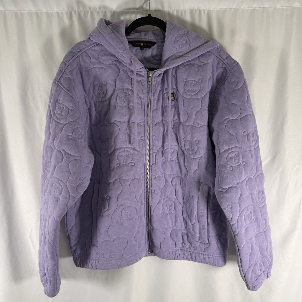 Teddy Fresh Hoodie Unisex Small Purple Full Zip Drawstring Pockets Embroidered